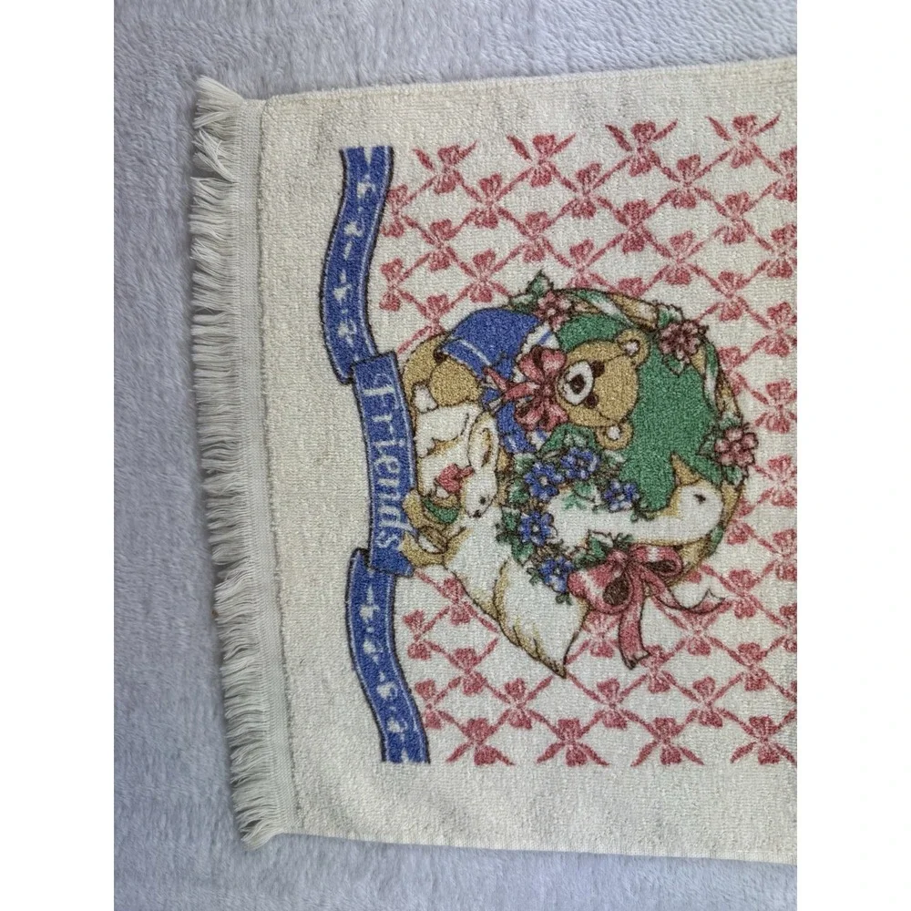 Vtg 90's Teddy Bear Friends Kitchen Towel Cannon USA Goose Bows‎ NEW Blue Pink